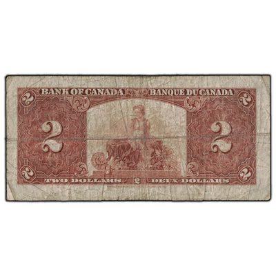 SOLD $2 1937 Bank of Canada Note Gordon-Towers Y/B Prefix BC-22b - VG-8