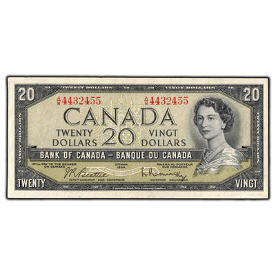 SOLD $20 1954 Bank of Canada Note Beattie-Rasminsky A/W Prefix BC-41b