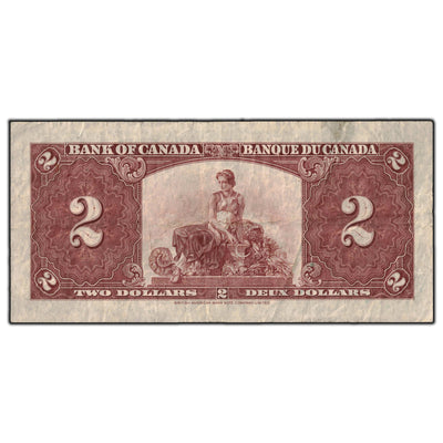 SOLD $2 1937 Bank of Canada Note Gordon-Towers O/B Prefix BC-22b - F-15