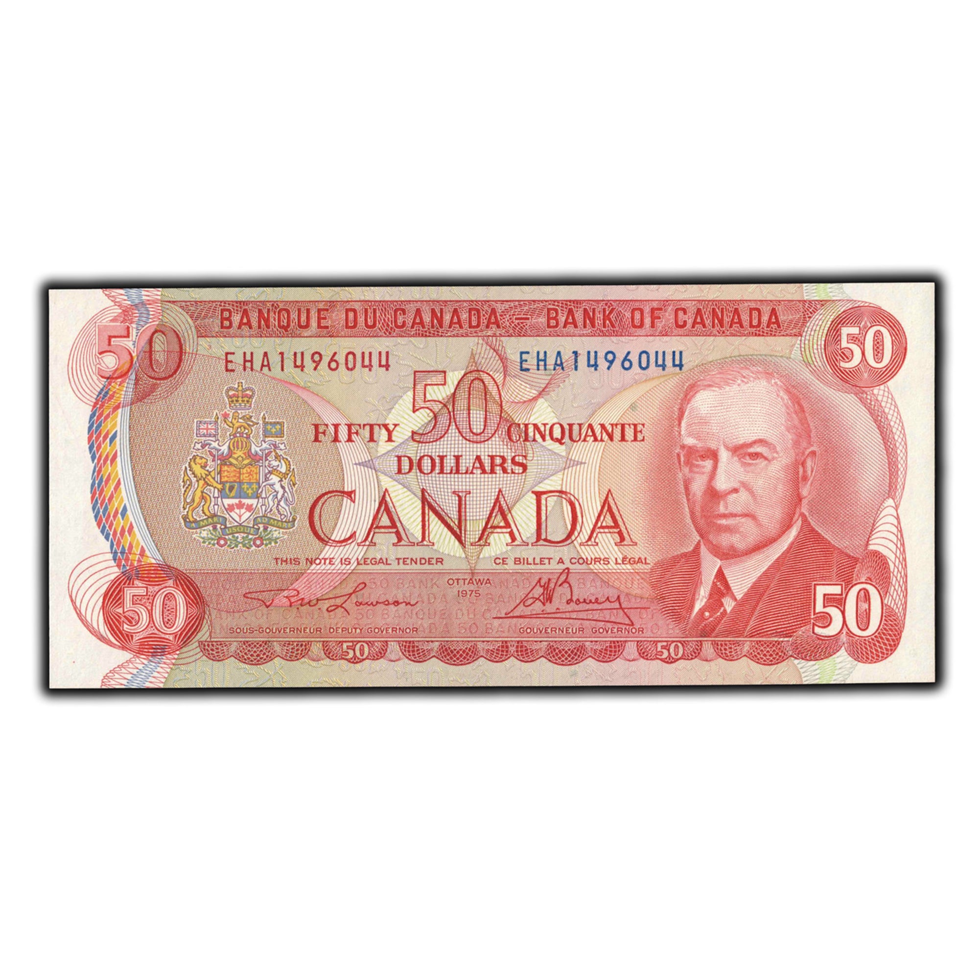 SOLD $50 1975 Bank Of Canada Note Lawson-Bouey EHA Prefix BC-51a-i - C ...