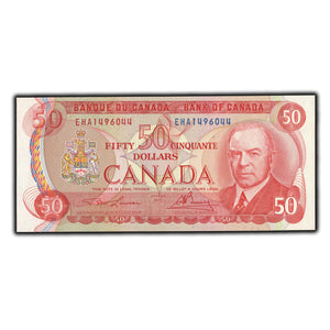 SOLD $50 1975 Bank Of Canada Note Lawson-Bouey EHA Prefix BC-51a-i - Ch UNC