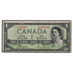 SOLD $1 1954 Bank of Canada Note Devil Face C/A Prefix BC-29a - Pinholes