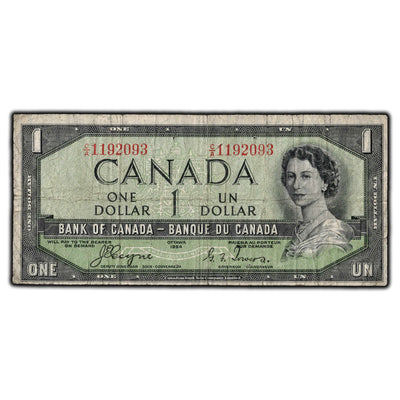 SOLD $1 1954 Bank of Canada Note Devil Face C/A Prefix BC-29a - Pinholes