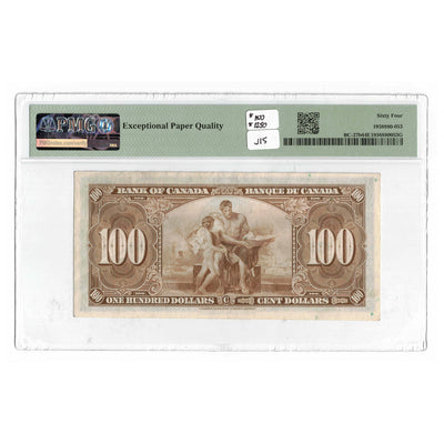 SOLD $100 1937 Bank of Canada Note Gordon-Towers B/J Prefix BC-27b - PMG UNC-64 EPQ