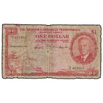 SOLD British Caribbean Territories 1950 $1 Note P #1