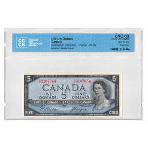 SOLD $5 1954 Bank of Canada Note Devil Face I/C Prefix BC-31b - CCCS UNC-63