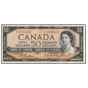 SOLD $50 1954 Bank of Canada Note Beattie-Rasminsky B/H Prefix BC-42b - VF-20
