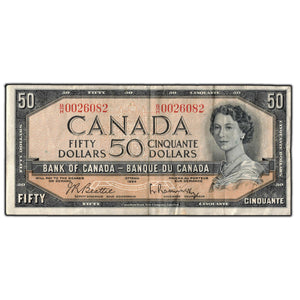 SOLD $50 1954 Bank of Canada Note Beattie-Rasminsky B/H Prefix BC-42b