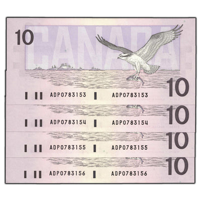 SOLD $10 1989 Bank of Canada Notes ADP Prefix BC-57a - 4 Consecutive - Ch UNC