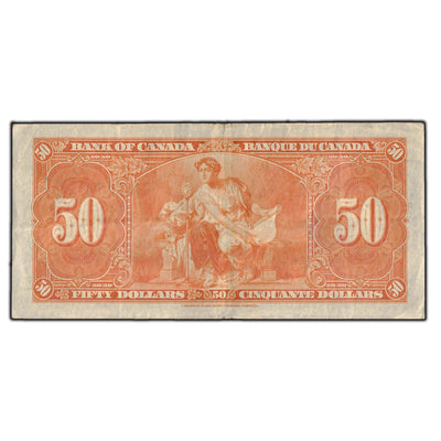 SOLD $50 1937 Bank of Canada Note Gordon-Towers B/H Prefix BC-26b - VF-20