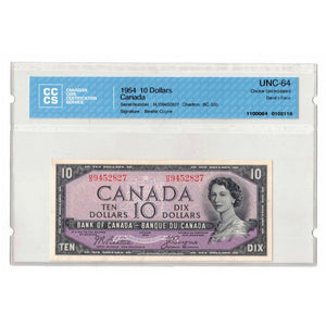 SOLD $10 1954 Bank of Canada Note Devil Face H/D Prefix BC-32b - CCCS UNC-64