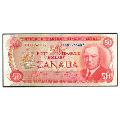 SOLD $50 1975 Bank of Canada Note Crow-Bouey EHN Prefix BC-51b - Pinholes