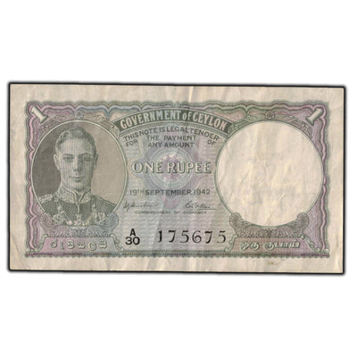 SOLD Ceylon 1942 One Rupee Note P #34