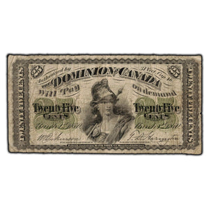 SOLD 25 Cents 1870 Dominion of Canada Shinplaster Note Plain DC-1c