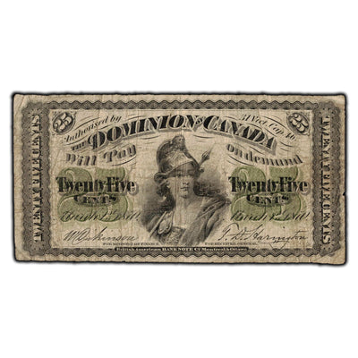 SOLD 25 Cents 1870 Dominion of Canada Shinplaster Note Plain DC-1c