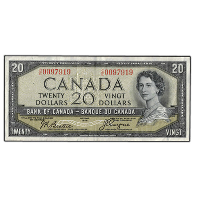 SOLD $20 1954 Bank of Canada Note Devil Face C/E Prefix BC-33b - VF-20