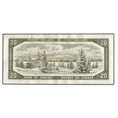 SOLD $20 1954 Bank of Canada Note Beattie-Rasminsky M/E Changeover Prefix BC-41b - VF+