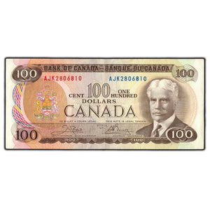 SOLD $100 1975 Bank of Canada Note Crow-Bouey AJK Prefix BC-52b