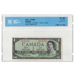 SOLD $1 1954 Bank of Canada Note Devil Face T/A Prefix BC-29b - CCCS VF-30