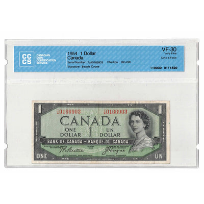SOLD $1 1954 Bank of Canada Note Devil Face T/A Prefix BC-29b - CCCS VF-30