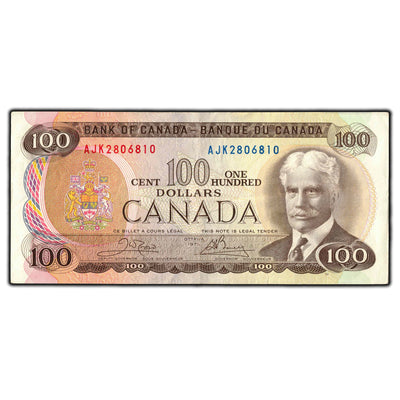 SOLD $100 1975 Bank of Canada Note Crow-Bouey AJK Prefix BC-52b
