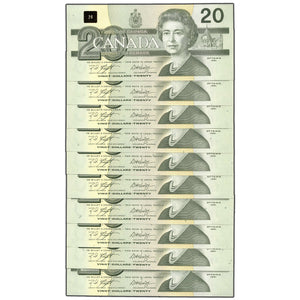 SOLD $20 1991 Bank of Canada Notes EWY Prefix BC-58d - 10 Consecutive