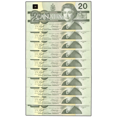 SOLD $20 1991 Bank of Canada Notes EWY Prefix BC-58d - 10 Consecutive
