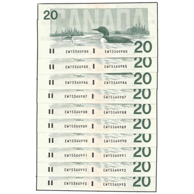 SOLD $20 1991 Bank of Canada Notes EWY Prefix BC-58d - 10 Consecutive