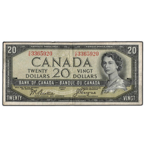 SOLD $20 1954 Bank of Canada Note Devil Face C/E Prefix BC-33b - F-12