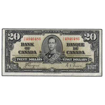SOLD $20 1937 Bank of Canada Note Coyne-Towers H/E Changeover Prefix BC-25c - VF-30