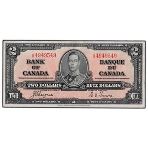 SOLD $2 1937 Bank of Canada Note Coyne-Towers J/R Prefix BC-22c - EF-40
