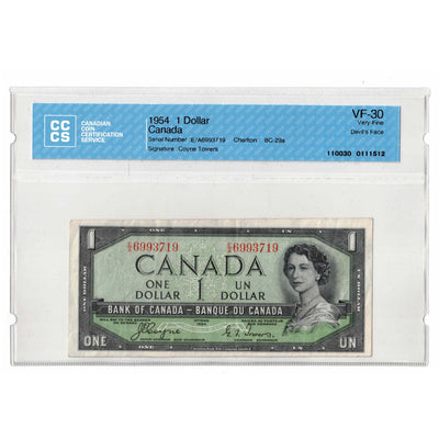 SOLD $1 1954 Bank of Canada Note Devil Face E/A Prefix BC-29a - CCCS VF-30