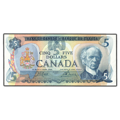 SOLD $5 1979 Bank of Canada Note Crow-Bouey BC-53b - AU-50