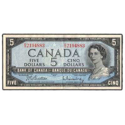 SOLD $5 1954 Bank Of Canada Note Beattie-Rasminsky E/S Prefix BC-39b - EF-40
