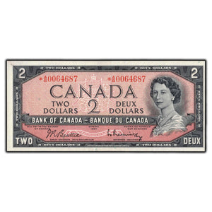 SOLD $2 1954 Bank of Canada Note *A/B Replacement BC-38bA - AU-50