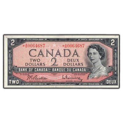 SOLD $2 1954 Bank of Canada Note *A/B Replacement BC-38bA - AU-50
