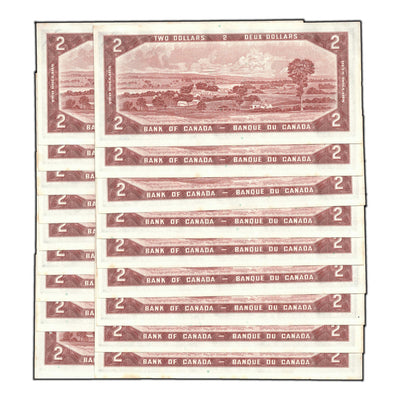 SOLD $2 1954 Bank Of Canada Notes *B/B Replacement Prefix BC-38bA - 18 Consecutive