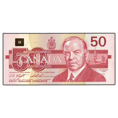 SOLD $50 1988 Bank of Canada Note Knight-Thiessen FHU Prefix BC-59c - Ch UNC