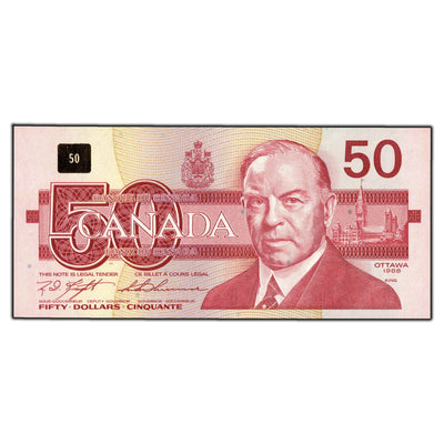 SOLD $50 1988 Bank of Canada Note Knight-Thiessen FHU Prefix BC-59d - Ch UNC
