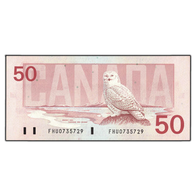 SOLD $50 1988 Bank of Canada Note Knight-Thiessen FHU Prefix BC-59d - Ch UNC