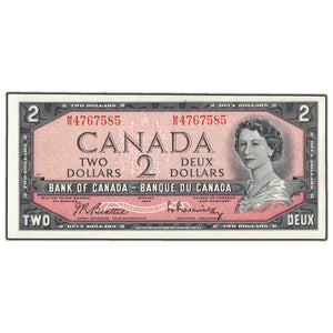 SOLD $2 1954 Bank of Canada Note Beattie-Rasminsky M/R Prefix BC-38b - AU-55