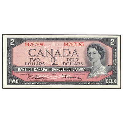 SOLD $2 1954 Bank of Canada Note Beattie-Rasminsky M/R Prefix BC-38b - AU-55