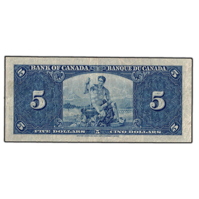 SOLD $5 1937 Bank of Canada Note Gordon-Towers H/C Prefix BC-23b - Trimmed