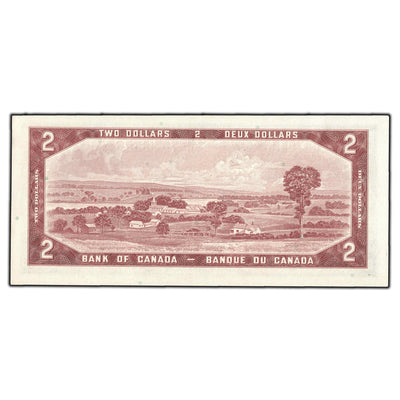 SOLD $2 1954 Bank of Canada Note Beattie-Rasminsky M/R Prefix BC-38b - AU-55