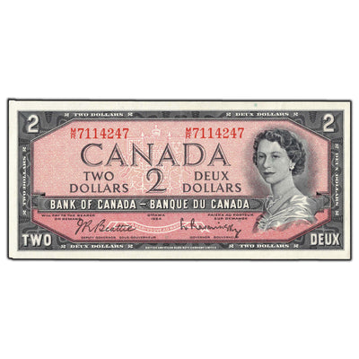 SOLD $2 1954 Bank of Canada Note Beattie-Rasminsky M/R Prefix BC-38b - AU-55
