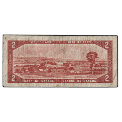 SOLD $2 1954 Bank of Canada Note Devil Face B/B Prefix BC-30a - Minor Staining