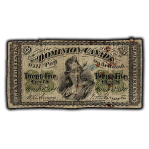 SOLD 25 Cents 1870 Dominion Of Canada Shinplaster Banknote DC-1c - Staining