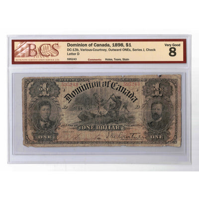 SOLD $1 1898 Dominion of Canada Note Series J DC-13b - BCS VG-8
