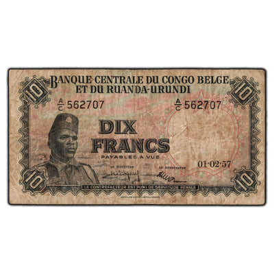 SOLD Belgian Congo 1957 10 Francs Note P #30