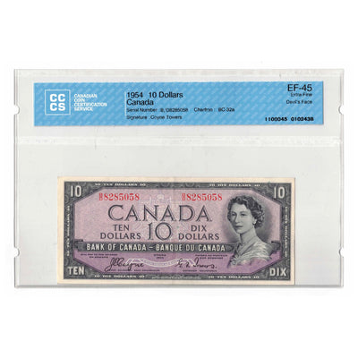 SOLD $10 1954 Bank of Canada Note Devil Face B/D Prefix BC-32a - CCCS EF-45